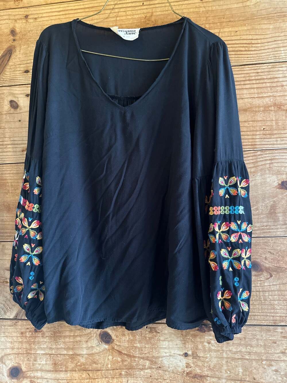 Savannah Jane Boho Embroidered Ballon Sleeve Top